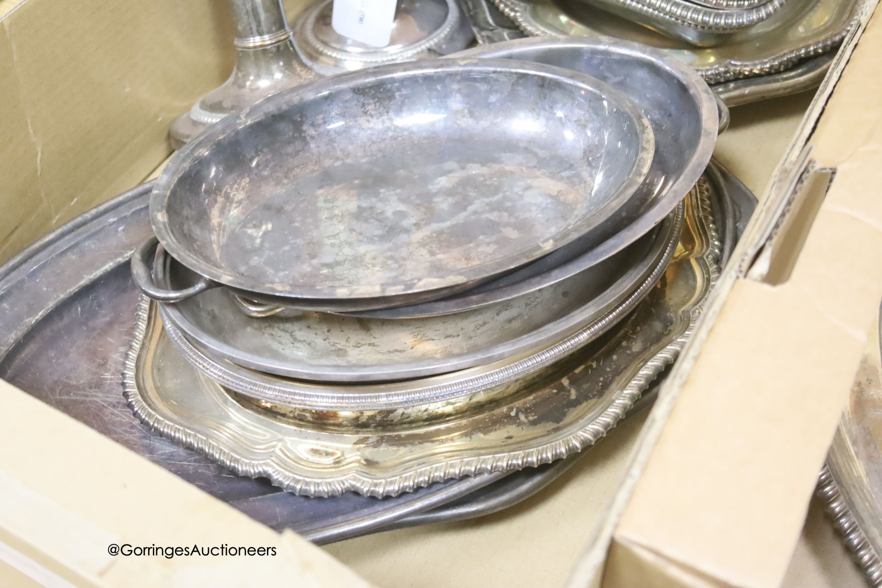 A pair of Sheffield Plate telescopic candlesticks and a quantity of plated wares